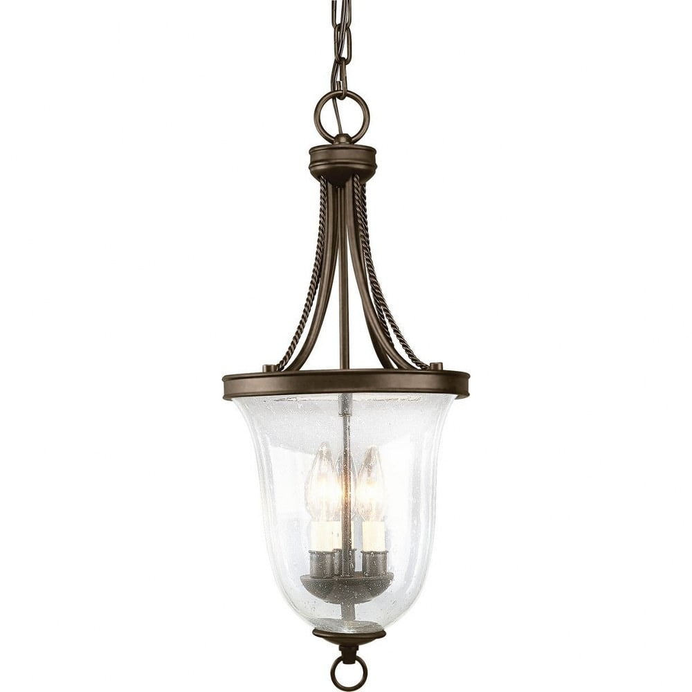 Antique Bronze Seeded Glass 3-Light Pendant