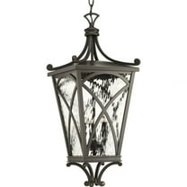Progress Lighting, Cadence, 3-Light Hanging Lantern, Oil Rubbed Bronze, Clear Water Glass Panels