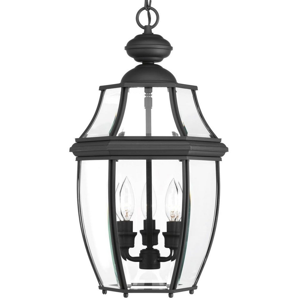 New Haven Black Glass 3-Light Outdoor Hanging Lantern