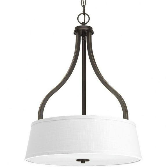 Progress Lighting Arden 3-Light Inverted Pendant, Steel, Antique Bronze, Summer Linen Shade