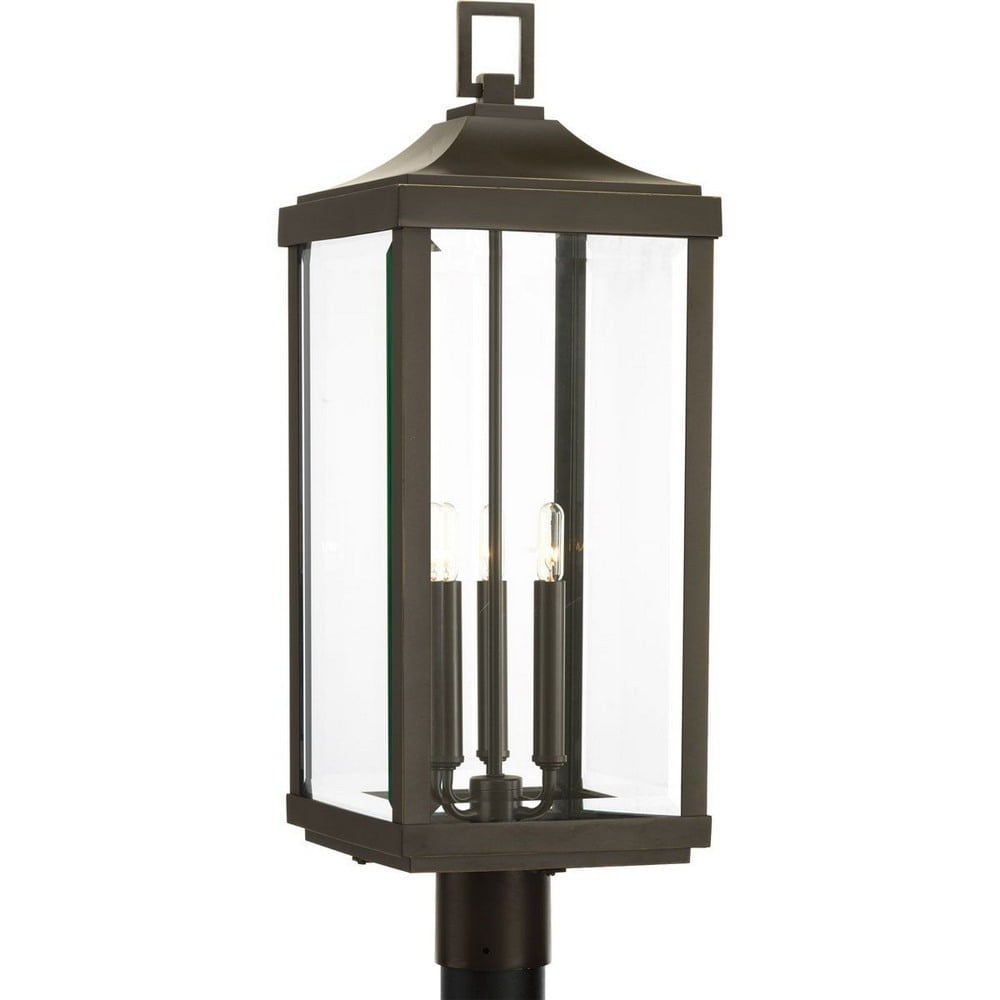 Antique Bronze 3-Light Outdoor Post Lantern with Clear Glass
