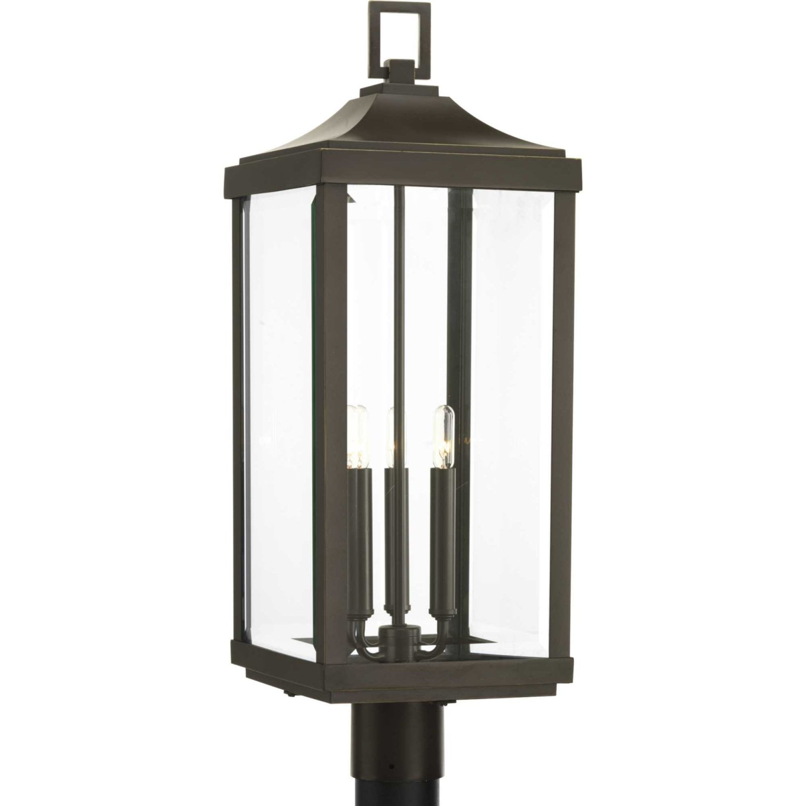 Antique Bronze 3-Light Outdoor Post Lantern with Clear Glass