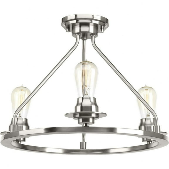 Progress Lighting, Debut Collection, 3-Light Semi-Flush Mount, Brushed Nickel, Clear or Frosted Seeded Shades