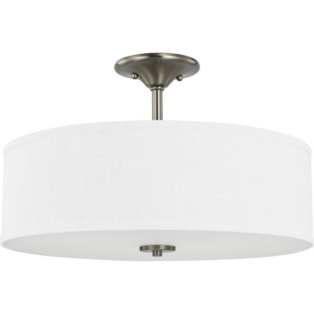 Elegant Brushed Nickel Semi-Flush Drum Light with Linen Shade