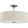 thumbnail image 1 of Progress Lighting Inspire 3-Light Semi-Flush Mount, Brushed Nickel, Off-White Linen Shade, 1 of 5