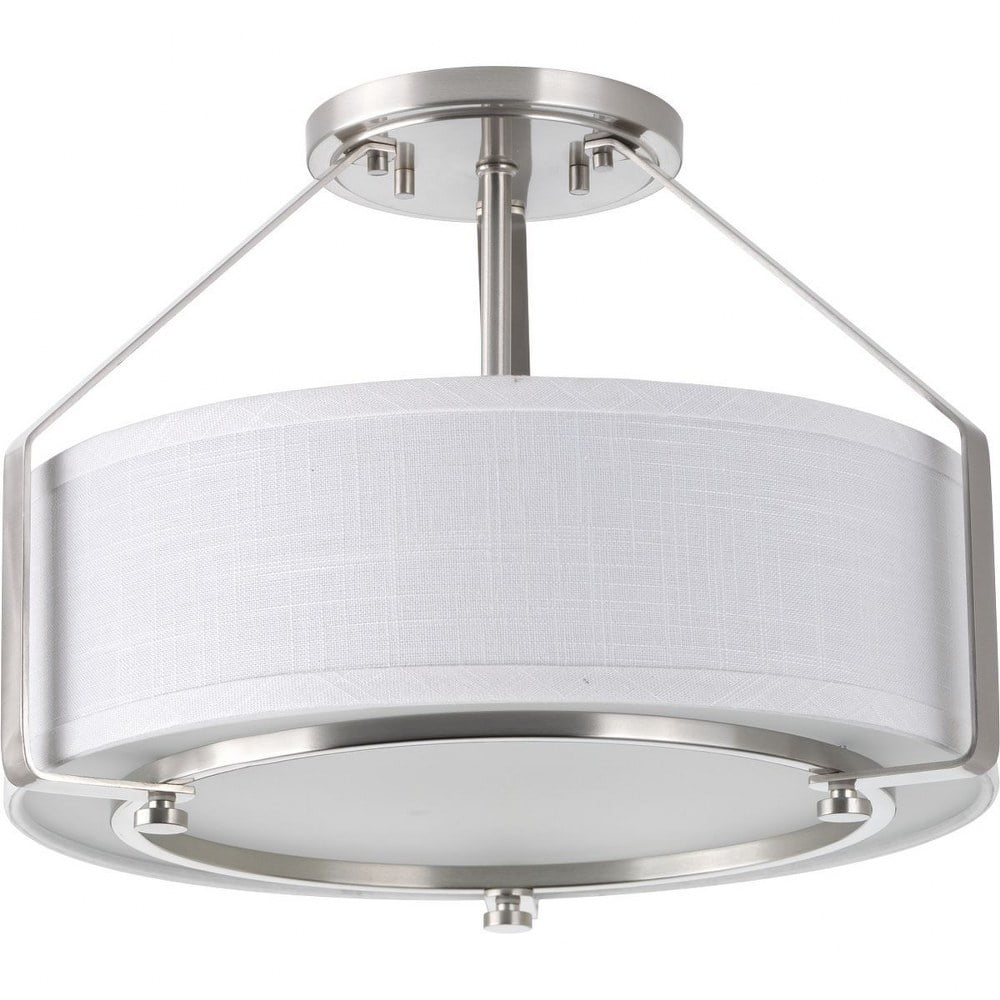 Brushed Nickel Drum Semi-Flush Mount Light with Glass Shade