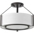 thumbnail image 1 of Progress Lighting, Ratio Collection, 3-Light Semi-Flush, Brushed Nickel, White Linen Drum Shade, 1 of 6