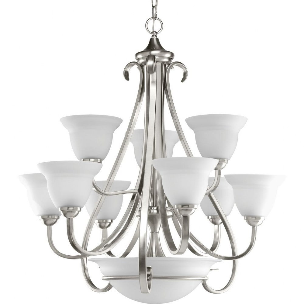 Torino Brushed Nickel 9-Light Two-Tier Chandelier with Etched Glass
