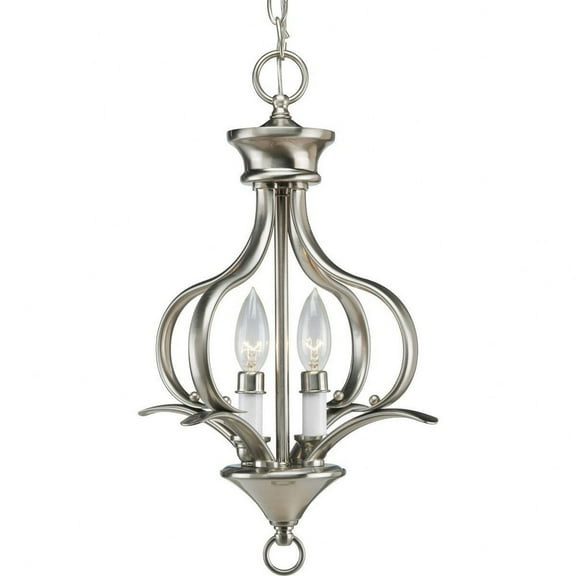 Open Box Progress Lighting, Trinity Collection, 2-Light Foyer Fixture, Brushed Nickel, Sculptural Metal Forms, Shade Included
