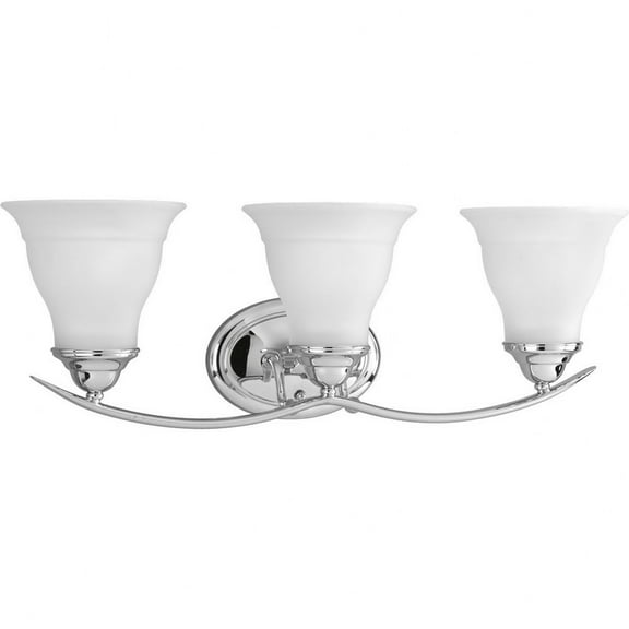 Open Box Progress Lighting Trinity Collection 3-Light Bath Fixture, Ceramic, Polished Chrome, Etched Glass Shades