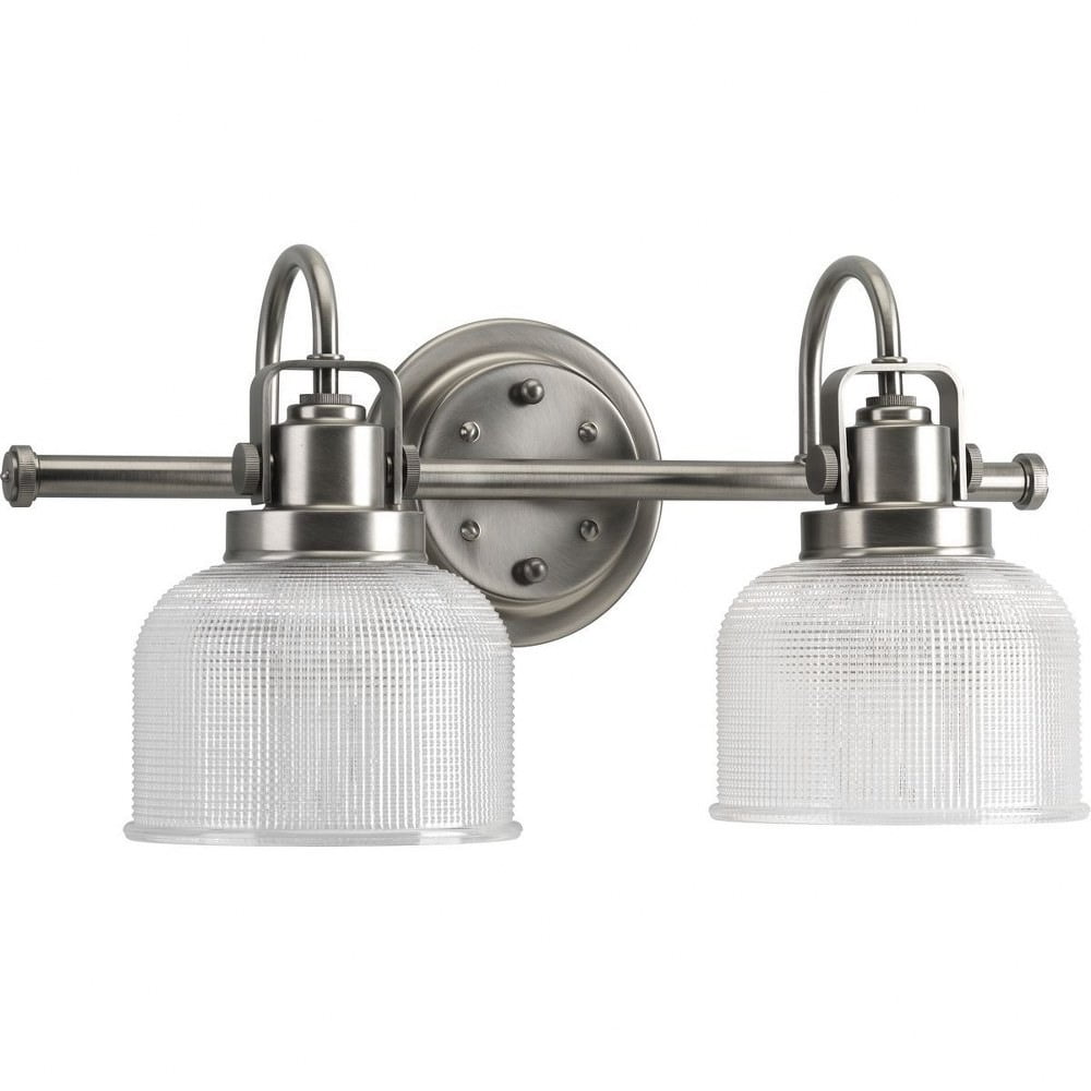 Archie Antique Nickel 2-Light Textured Glass Vanity Bar