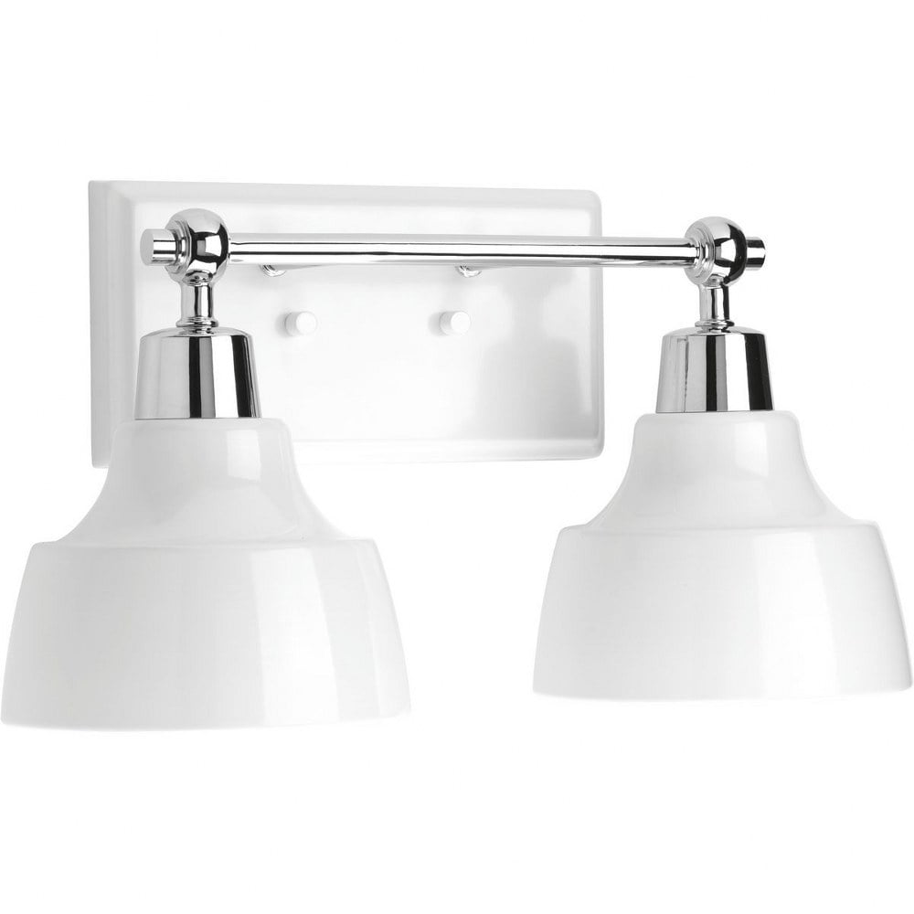 Polished Chrome 2-Light Bath Vanity Fixture with White Shades