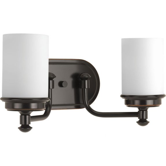 Glide Collection Two-Light Rubbed Bronze Etched Opal Glass Coastal Bath Vanity Light