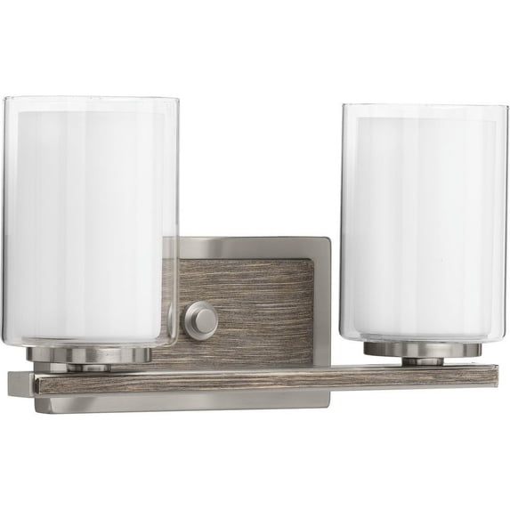 Progress Lighting Mast 2-Light Bath Vanity in Brushed Nickel with Clear and Etched Glass Shades