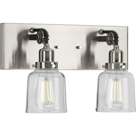 Progress Lighting Rushton 2-Light Wall Sconce, Brushed Nickel, Clear Glass Shades