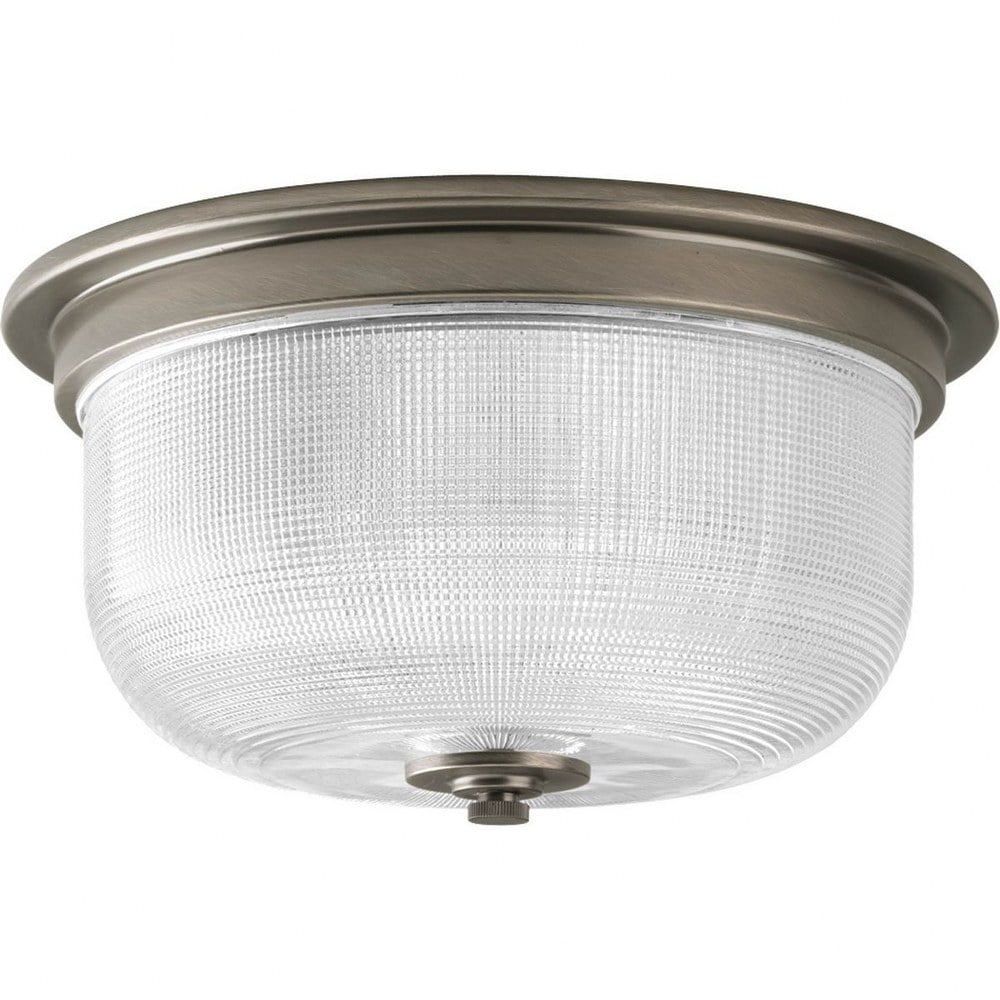 Antique Nickel 12.38" Flush Mount Light with Prismatic Glass Shade