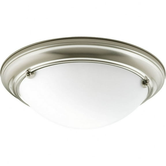 Progress Lighting Eclipse Collection, 2-Light Flush Mount Ceiling Fixture, Brushed Nickel, Satin White Glass