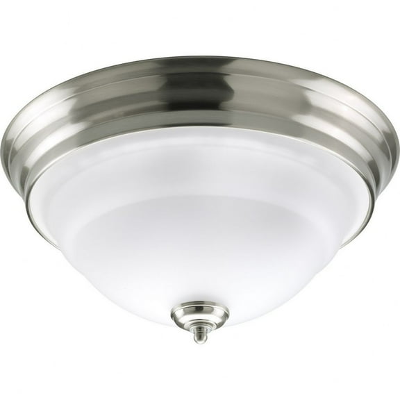 Progress Lighting, Torino Collection, 2-Light Flush Mount, Brushed Nickel, Etched White Glass Bowl
