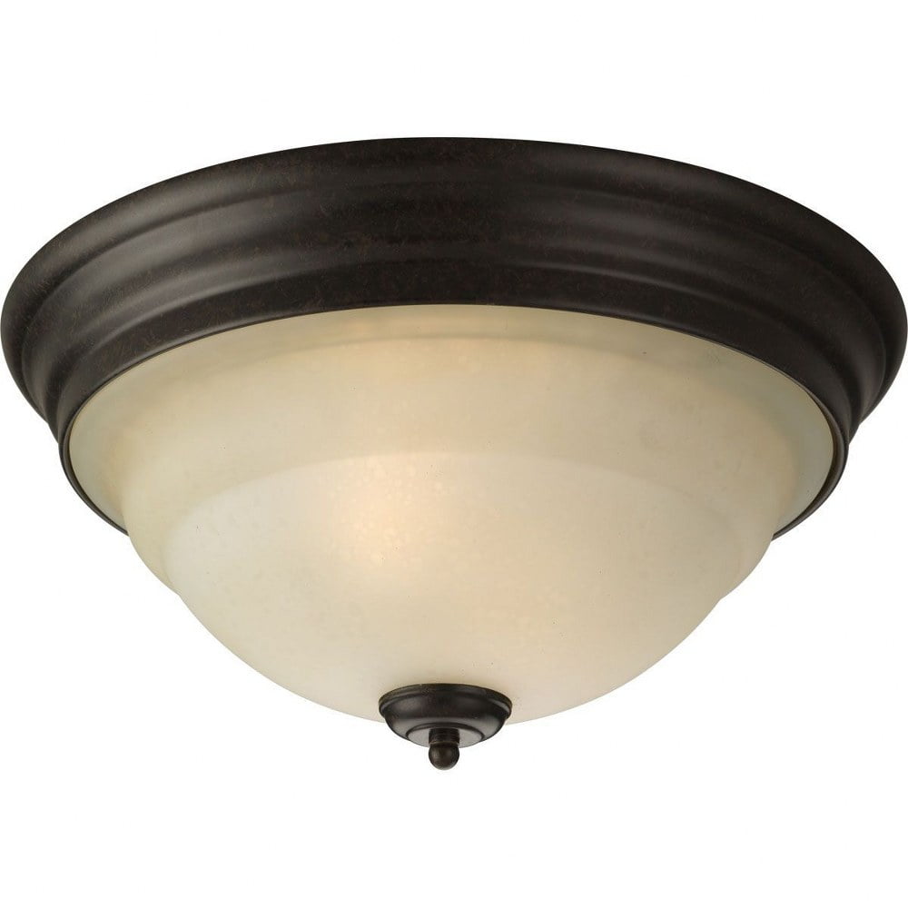 Torino Bronze Flush Mount Light with Etched Glass Bowl