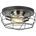 thumbnail image 1 of Progress Lighting, Gauge Collection, 2-Light Flush Mount, Graphite Finish, Open Cage Design, Steel Frame, 1 of 4