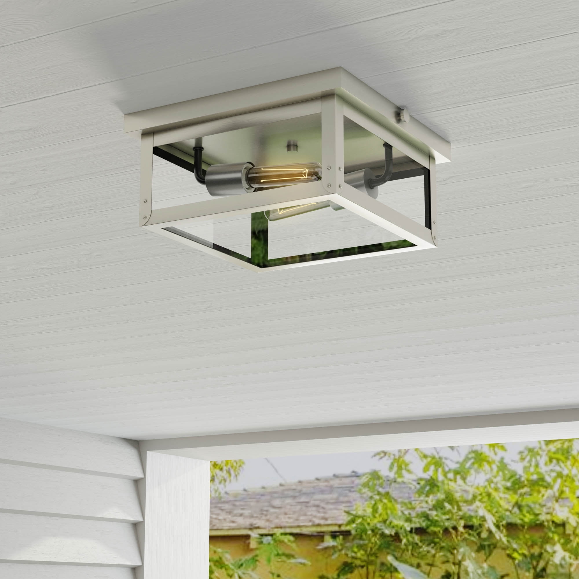 Union Square Stainless Steel Glass Flush Mount Light