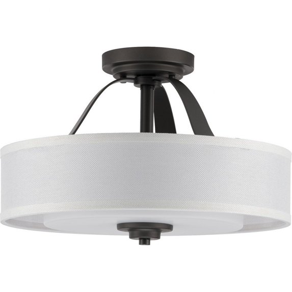 Progress Lighting, Kene Collection, 2-Light Semi-Flush Mount, Graphite Finish, Linen Shade
