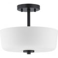 thumbnail image 1 of Progress Lighting Tobin Collection 2-Light Semi-Flush Convertible Ceiling Light in Black Finish with Etched White Glass Shade, 1 of 11