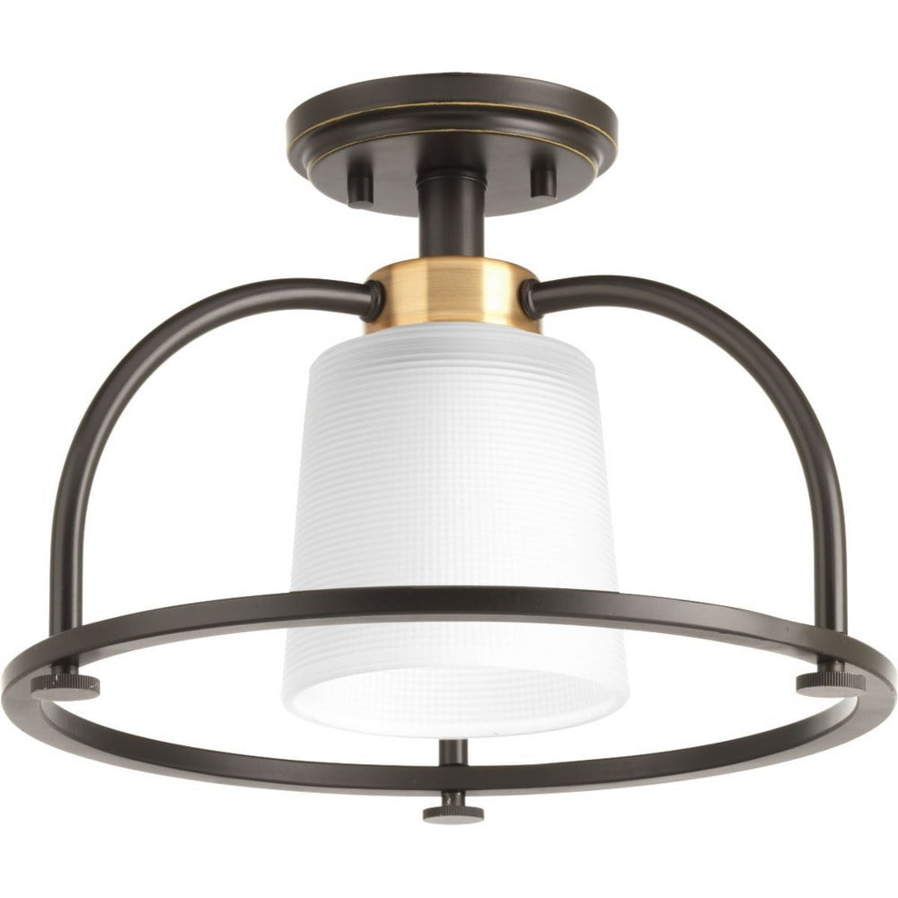 Antique Bronze Glass Semi-Flush Ceiling Light