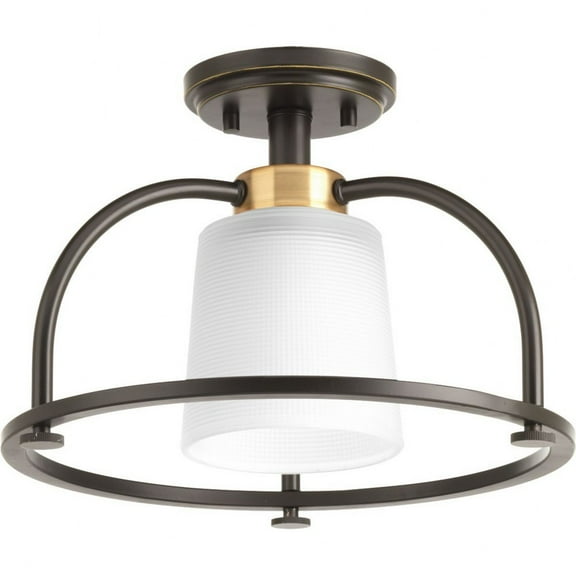 Progress Lighting West Village 1-Light Semi-Flush Convertible Ceiling Light, Antique Bronze, Double Prismatic Glass Shade