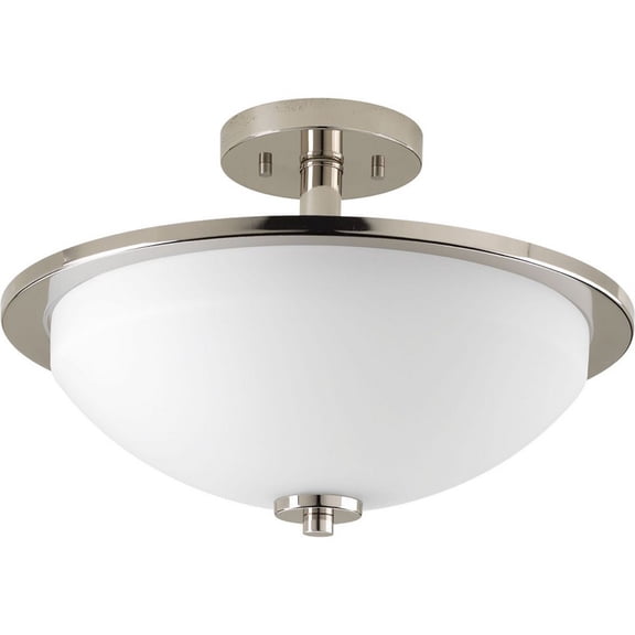 Progress Lighting Replay 2-Light Semi-Flush Ceiling Light, Polished Nickel, White Glass Shade
