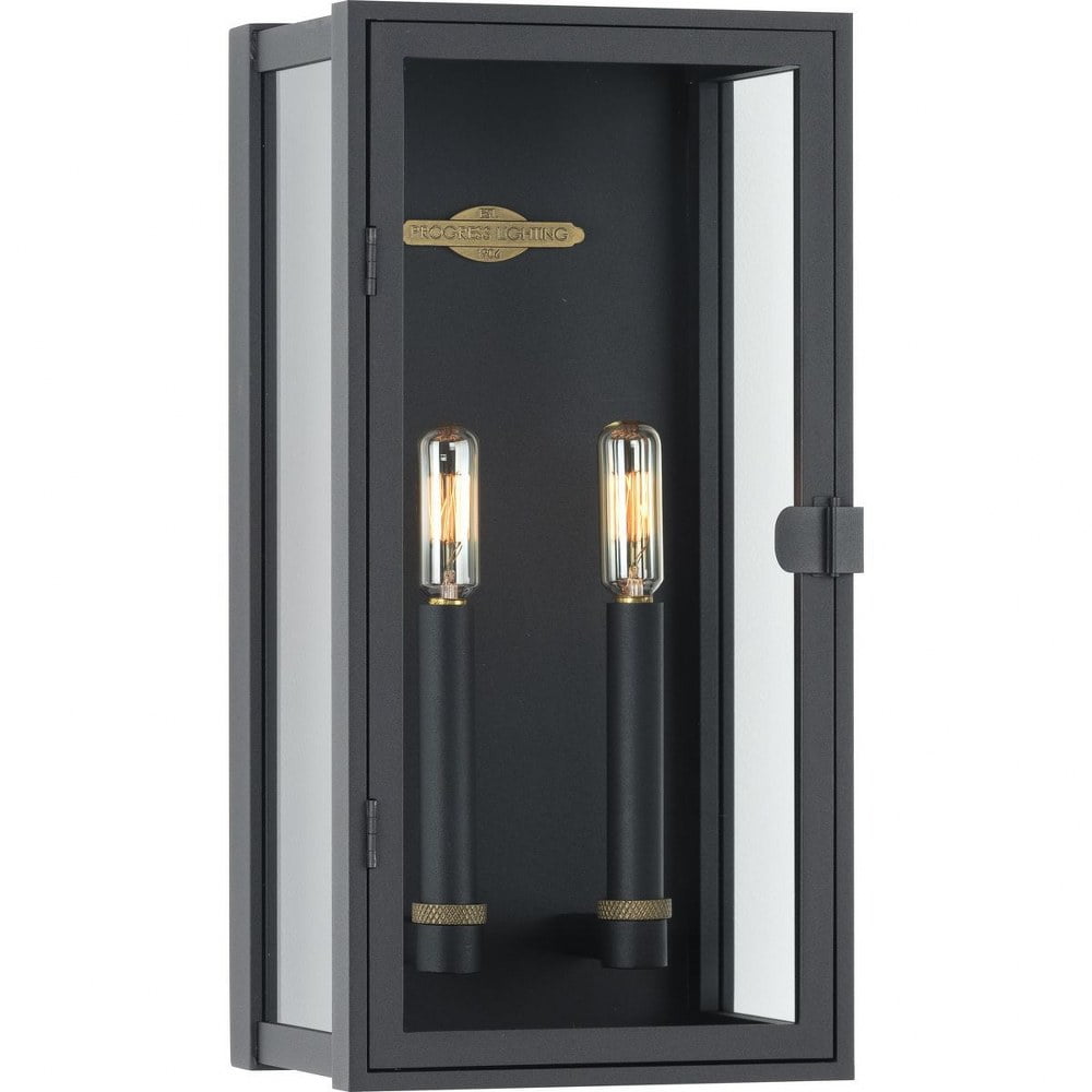 Textured Black 2-Light Outdoor Wall Lantern with Clear Glass
