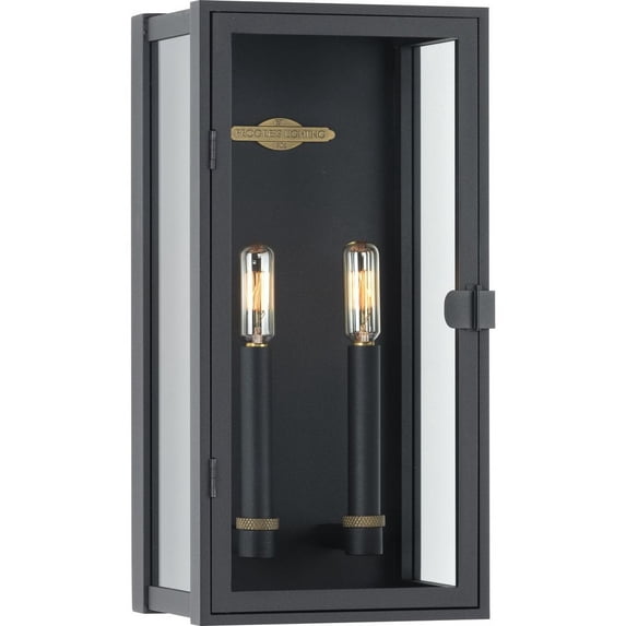 Stature Collection Two-Light Textured Black and Clear Glass Transitional Style Medium Outdoor Wall Lantern