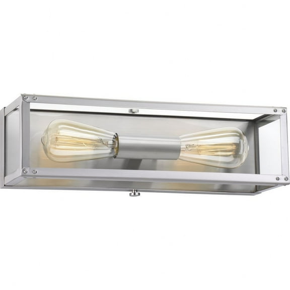 Progress Lighting Union Square 2-Light Bath Vanity Fixture, Stainless Steel, Clear Glass Panels