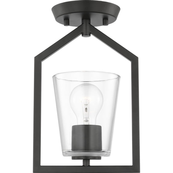 Progress Lighting Vertex 1-Light Semi-Flush Mount, Matte Black, Clear Glass Shade