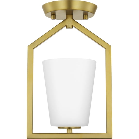 Progress Lighting Vertex 1-Light Semi-Flush Mount, Brushed Nickel, Etched Glass Shade