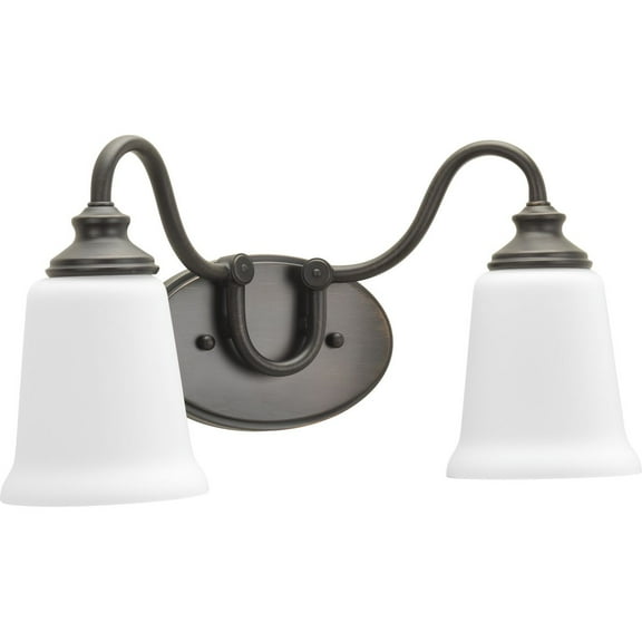 Progress Lighting Wander Collection 2-Light Venetian Bronze Dimmable Vanity Light with Etched Opal Glass Shades