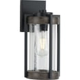 thumbnail image 1 of Whitmire Collection One-Light Matte Black with Aged Oak Accents Clear Seeded Glass Farmhouse Outdoor Wall Lantern Light, 1 of 6