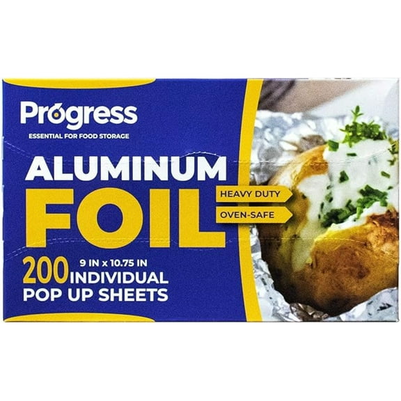 Progress Pop-Up Aluminum Foil Wrap Sheets 9 x 10 3/4 Silver 200 per Box