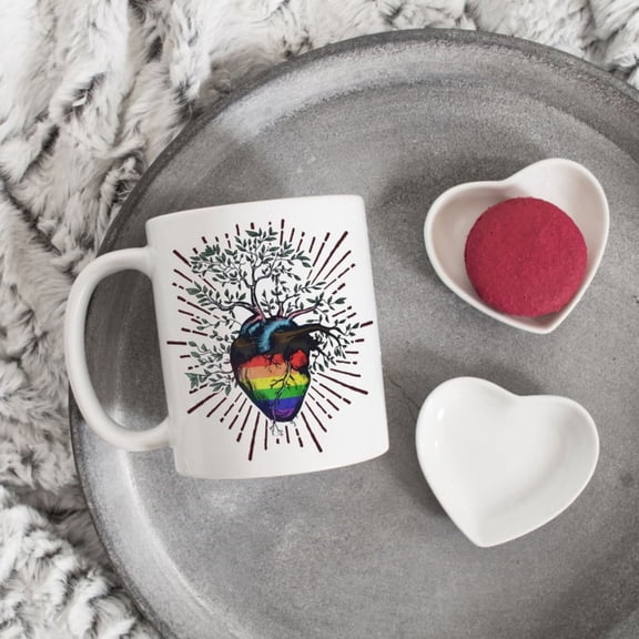 Progress Pride Coffee Mug, Rainbow Pride Gift, BT Mug, Gay Pride Month Festival, Subtle, Discreet, Inclus Heart Tree of .