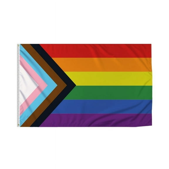 Progress Pride Flag 3x5 Ft Printed 200D Nylon Brass Grommets Stitched Edges Fade Proof Sharp Colors - Pride Lgbtq Flag 3x5 Fts