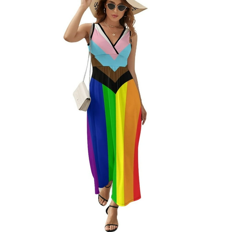 Progress Pride Flag Gay Lesbian Transgender Bisexual LGBTQ Dress Modern Maxi Dress Street Style Bohemia Long Dresses Hig Walmart