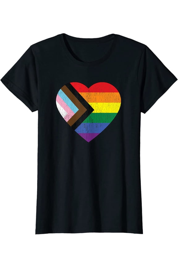 Progress Pride Flag Rainbow Heart Vintage Retro Love LGBTQ Gift T-Shirt