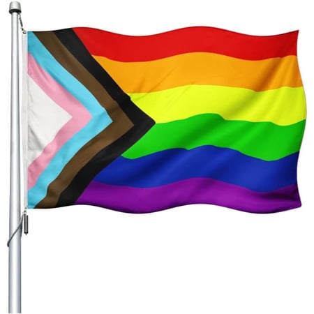 Progress Pride Flag Rainbow LGBTQ Flag 2x3 FT Single Sided Gay Pride Lesbian Transgender Community Support Pride Flags Banner Progress Inclusive Flag for Indoor Outdoor Yard Lawn Wall&Room