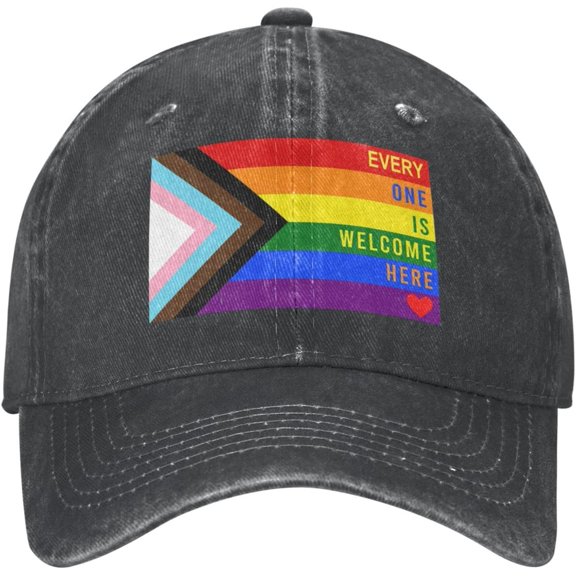 Progress Pride Flag Rainbow Transgender Bisexual LGBTQ Denim Baseball Cap