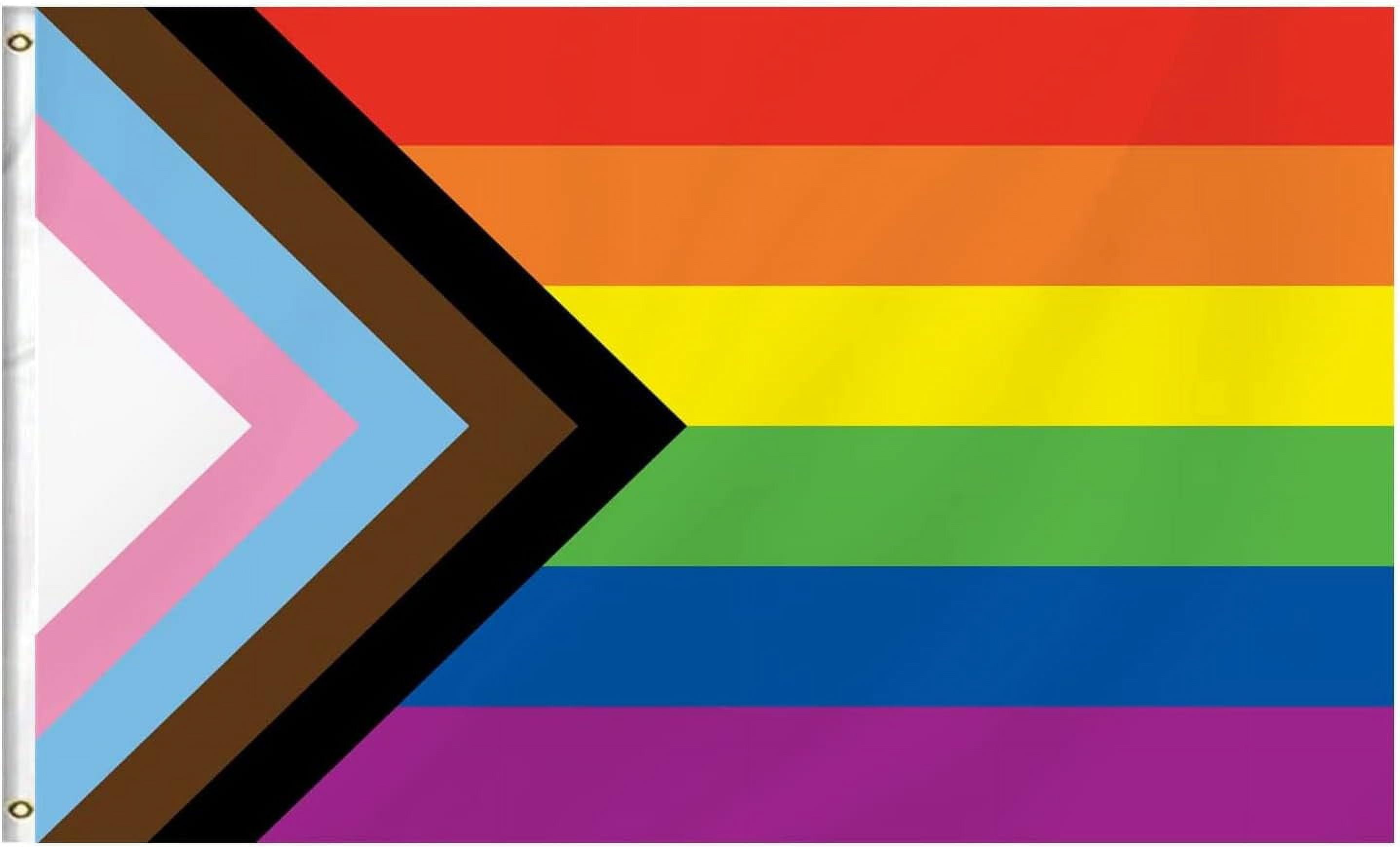 New Intersex Progress Pride Rainbow Flag, Progressive Pride Flag 100 D Polyester Outdoor Flag, Bright and Vivid Colors Bisexual Trans LGTBQ Community Gay Pride Banner