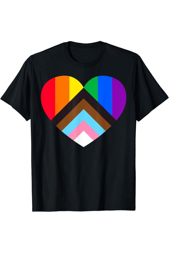 Progress Pride Rainbow Heart LGBTQ | Gay Lesbian Trans T-Shirt