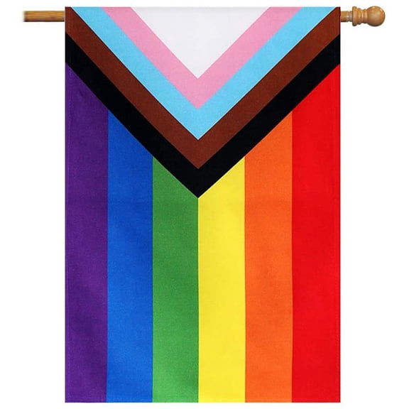 Progress Pride Rainbow House Flag- LGBT Community Gay Pride Lesbian Transgender Flags Banner UV Fade Resistant for Indoor Outdoor 28x40 Inches
