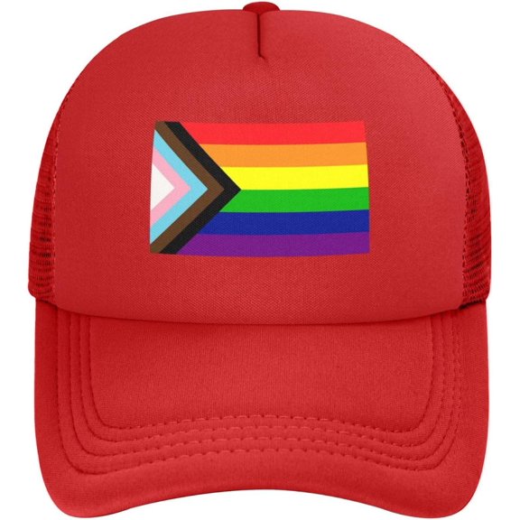 Progress Pride Rainbow LGBT,LGBTQ Transgender Gay Flags Baseball Cap Men Mesh Trucker Hat Women Dad Hat Black