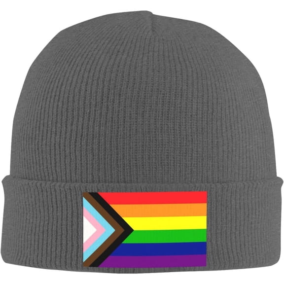 Progress Pride Rainbow LGBT,LGBTQ Transgender Gay Flags Beanie Hat Men Knit Hat Skull Cap Women Slouchy Hat Black