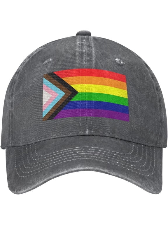 Progress Pride Rainbow LGBT,LGBTQ Transgender Gay Flags Cowboy Hat Baseball Cap Women Trucker Hat Men Dad Hat Black